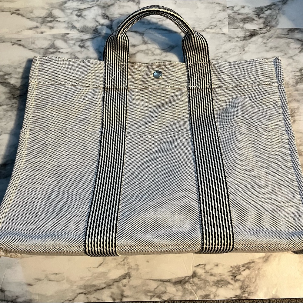 Excellent condition Hermes Herline tote gray canvas tote